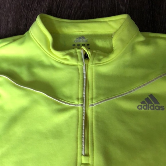 Neon Yellow/Green Adidas ClimaCool 1/4 Zip Running Jacket - Men's Large - Picture 4 of 11